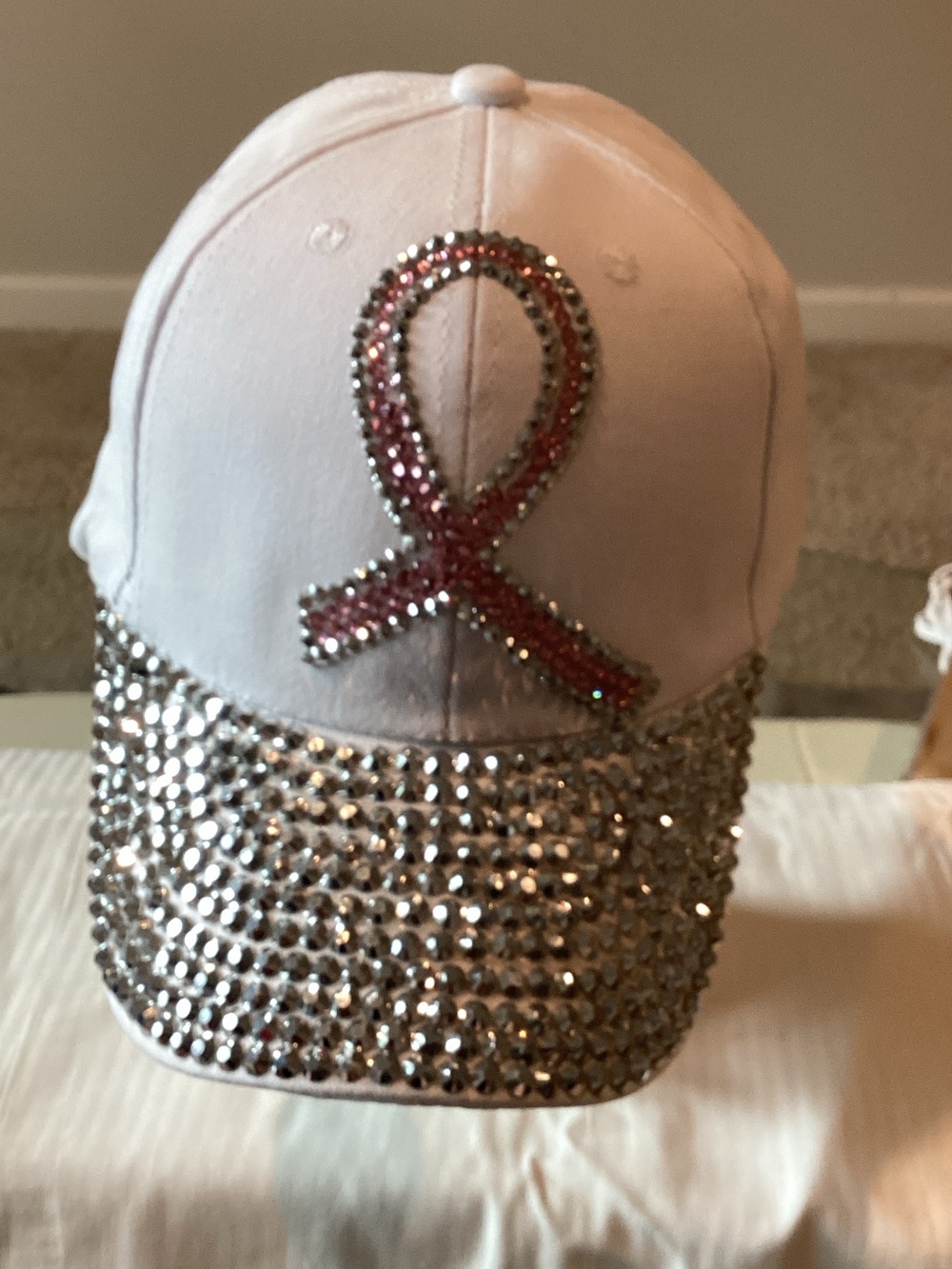 Breast Cancer 🎀Crystal Ribbon Embellished Pink Baseball Cap